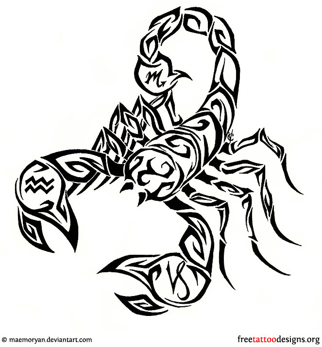 Black Outline Tribal Scorpion Tattoo Stencil