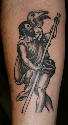 Black Saint Christopher Tattoo Design For Sleeve By Bintttt