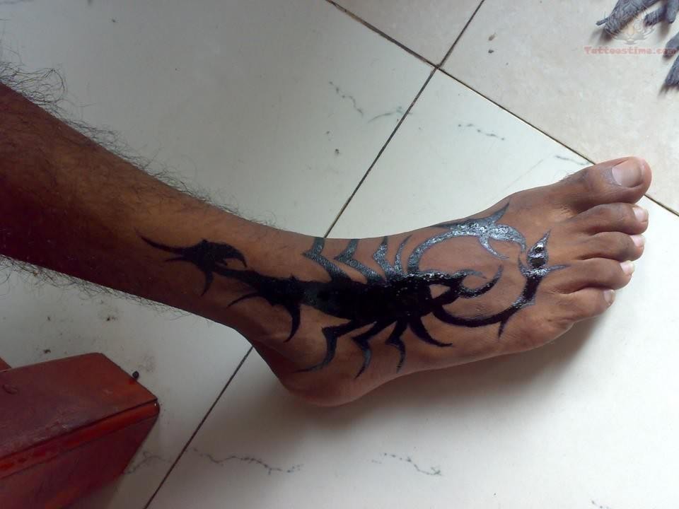 Black Scorpion Tattoo On Foot