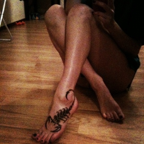 Black Scorpion Tattoo On Girl Left Foot