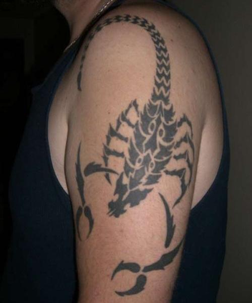 Black Scorpion Tattoo On Left Upper Arm