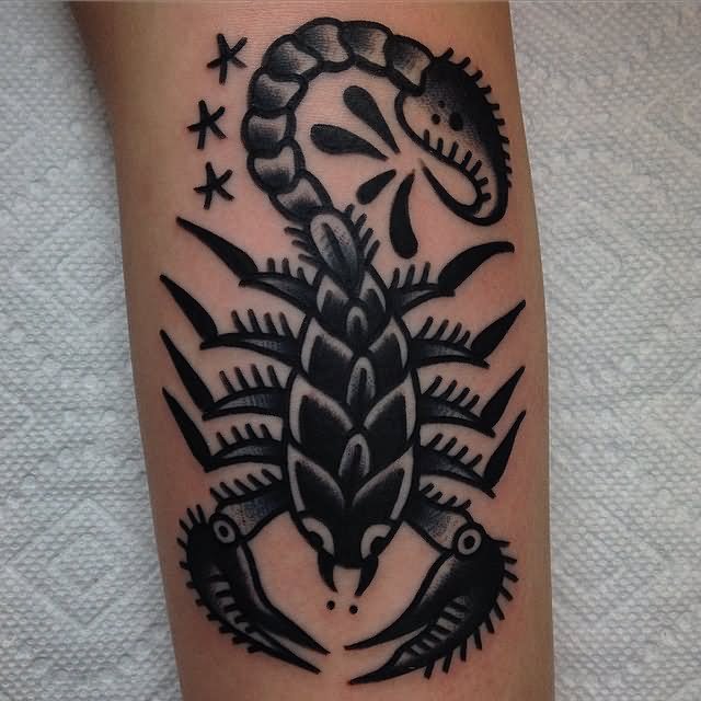 Black Traditional Scorpion Tattoo Design