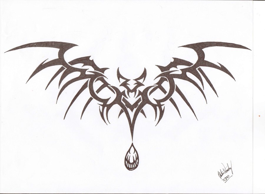Black Tribal Vampire Bat Tattoo Stencil