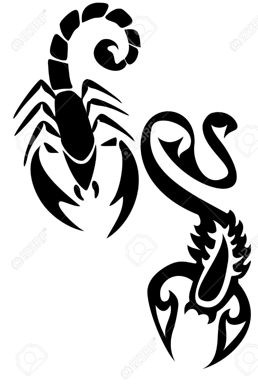 Black Two Scorpion Tattoo Stencil