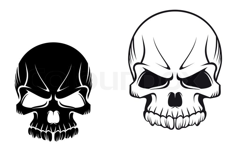 Black Two Vampire Skull Tattoo Stencil