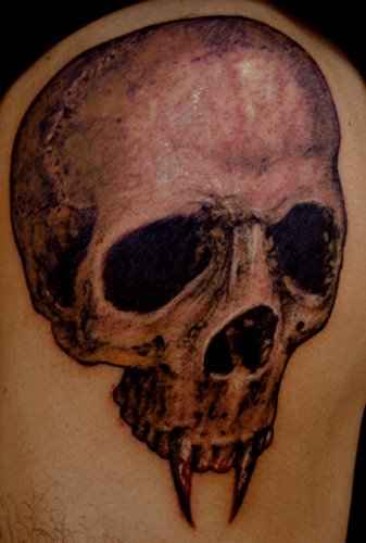 Black Vampire Skull Tattoo Design