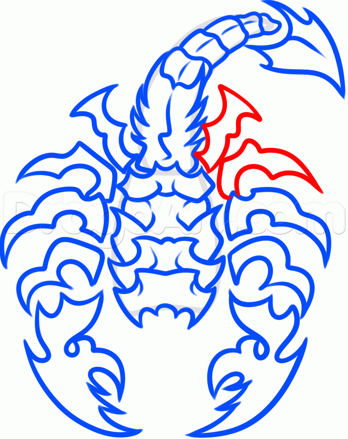 Blue And Red Outline Scorpion Tattoo Stencil