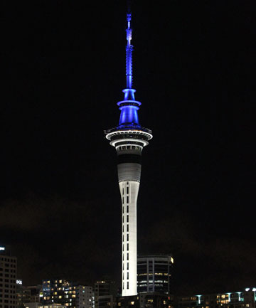 Blue Light On Sky Tower At Night