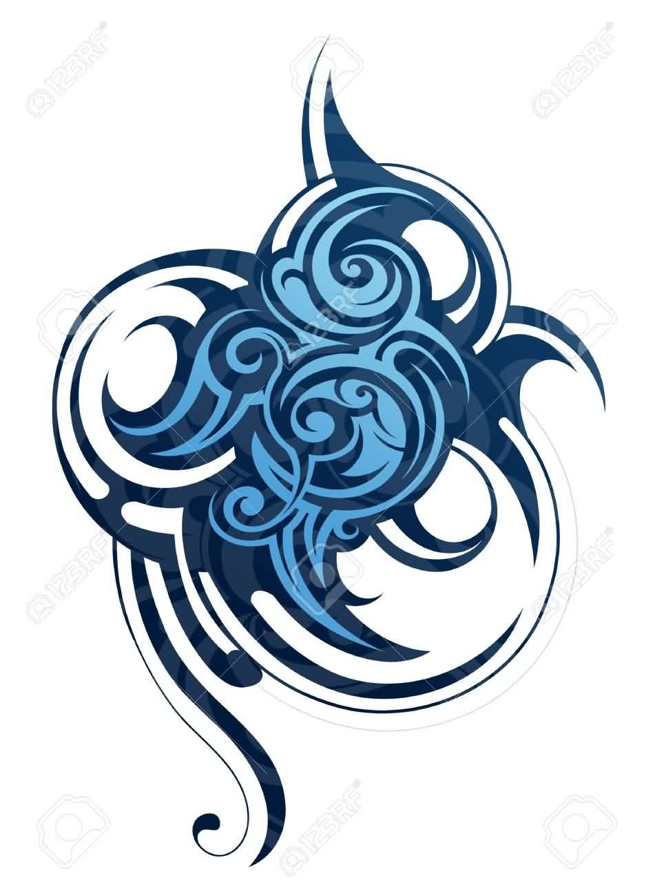 Blue Tribal Wave Tattoo Design