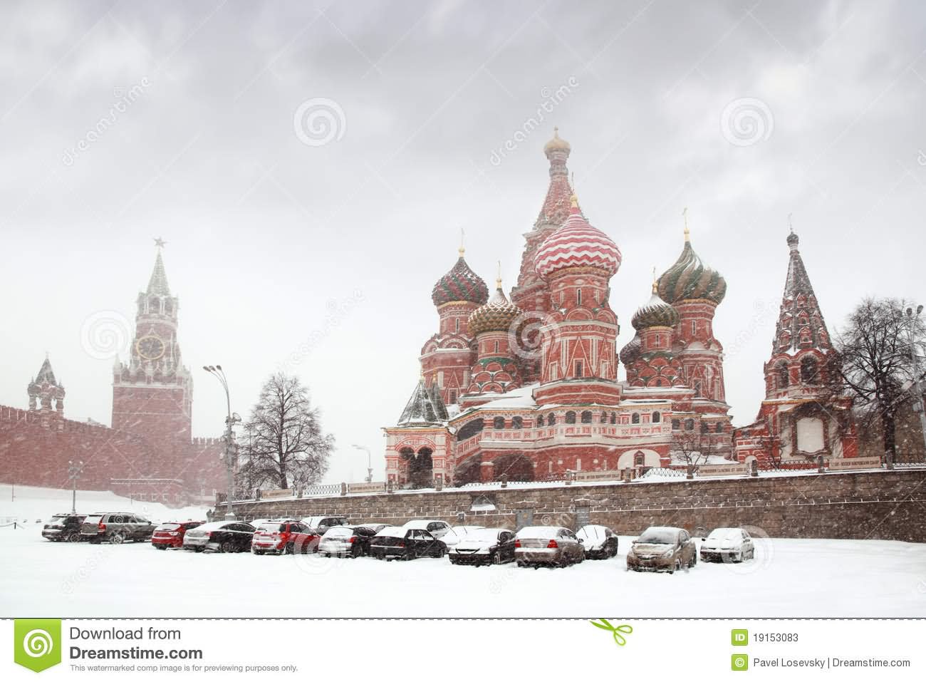 Car Parking Near Kremlin During Snow