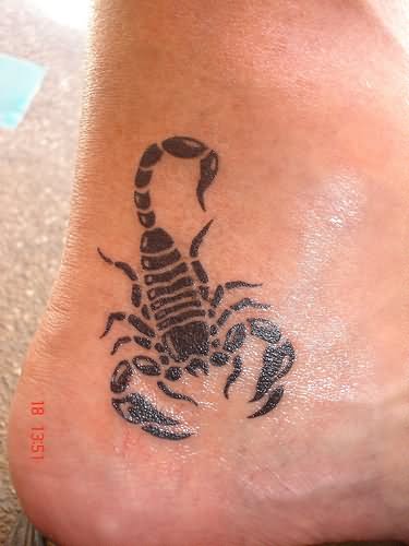 Classic Black Scorpion Tattoo On Foot