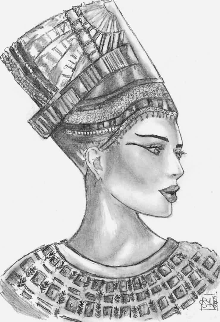 Classic Grey Ink African Queen Tattoo Design