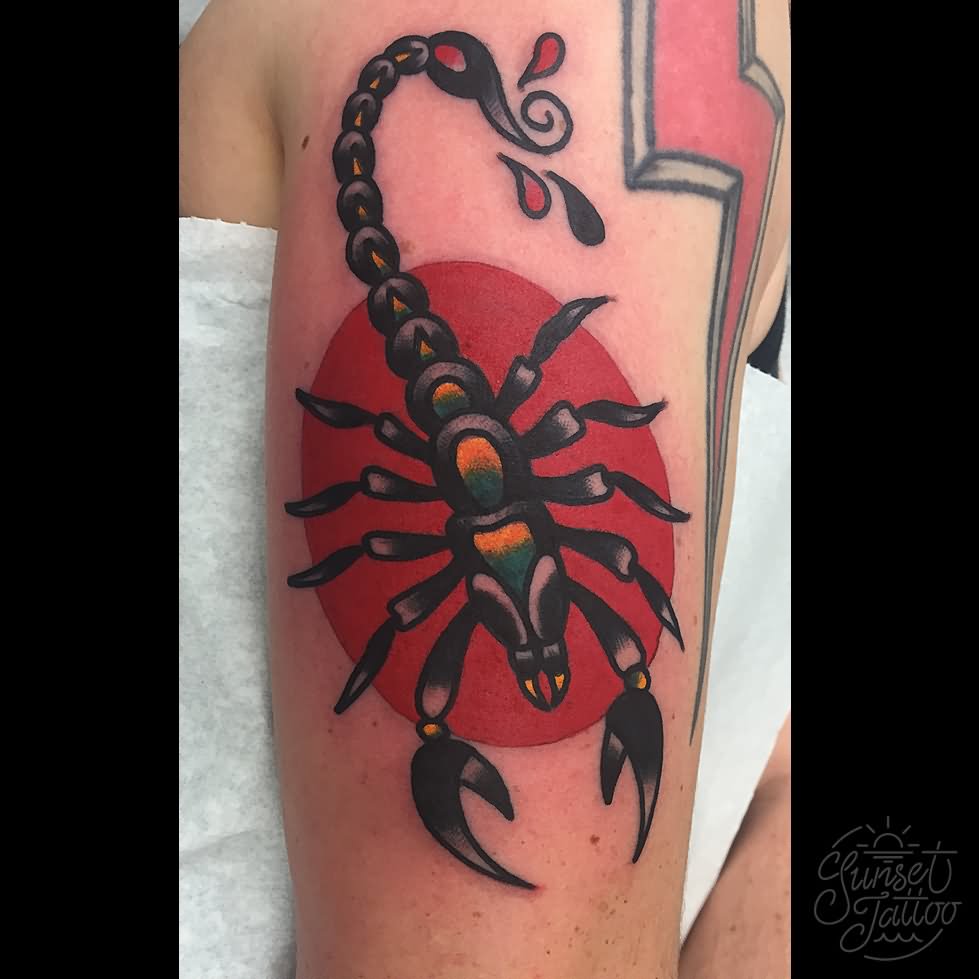 Classic Traditional Scorpion Tattoo On Half Sleeve