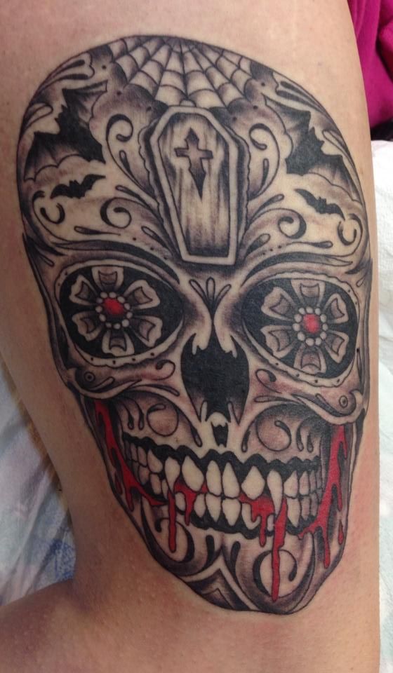 Classic Vampire Skull Tattoo On Half Sleeve