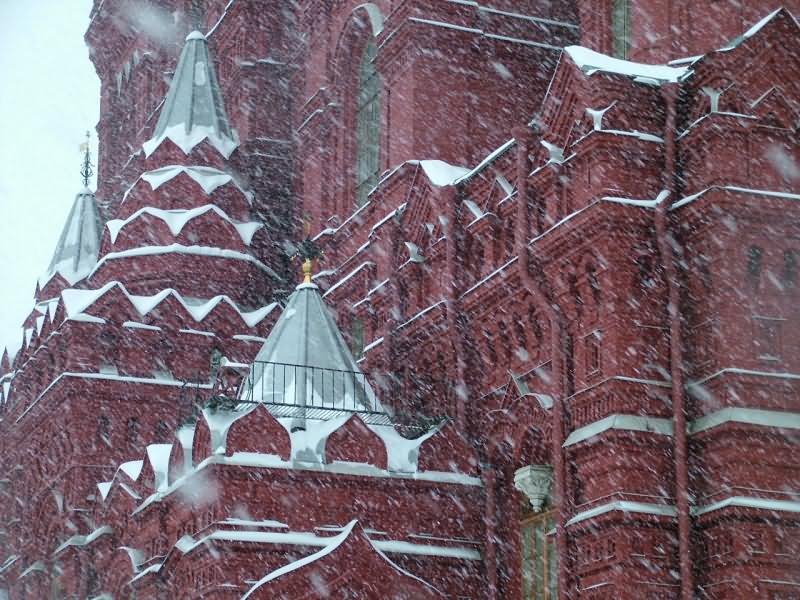 Closeup Of Kremlin Tower During Snowfall Picture