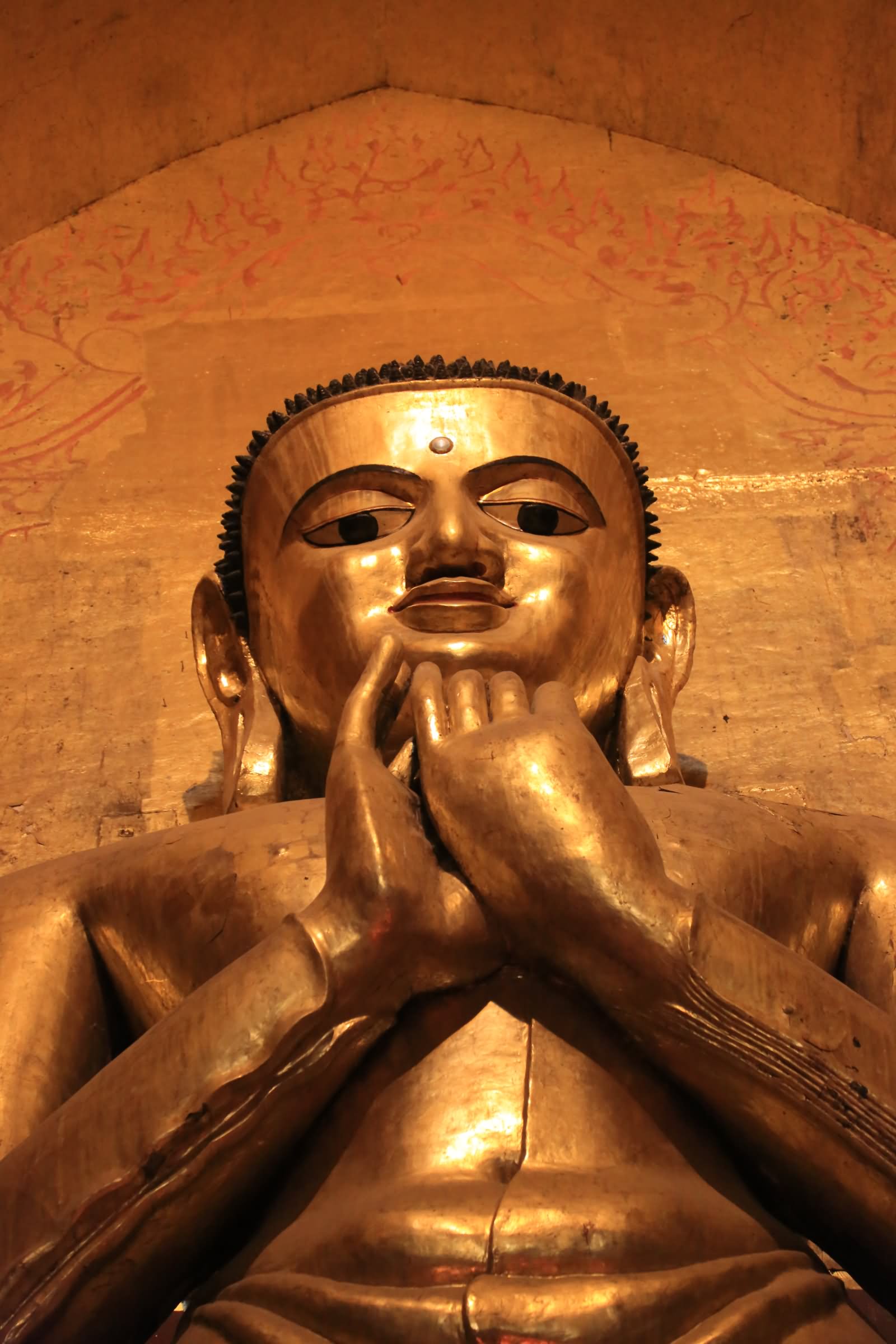 Closeup Of Lord Buddha Golden Statue Inside The Ananda Temple