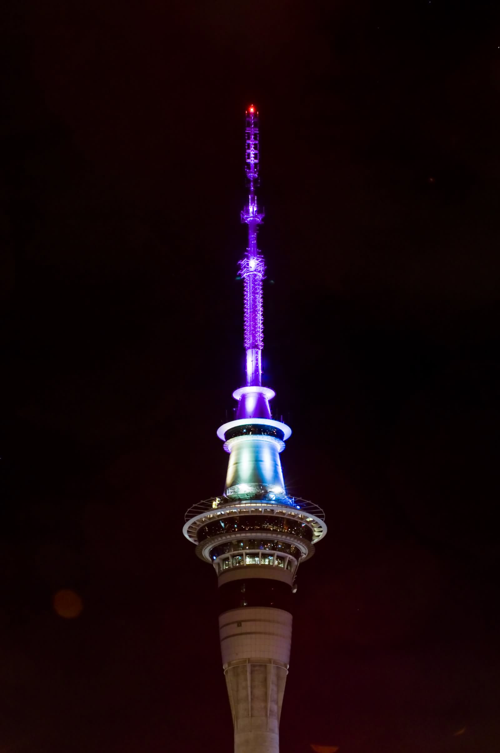 Closeup Of The Sky Tower At Night