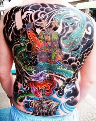 Color Dragon Tattoo On Full Back