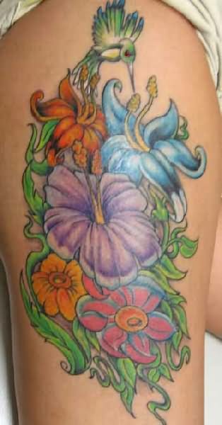 Colored Flowers Hibiscus Tattoo