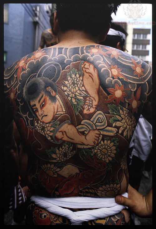 Colored Ink Samurai Tattoo On Back