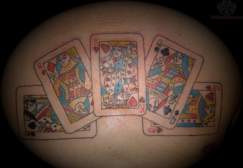 Colorful King And Queen Playing Cards Tattoo Design