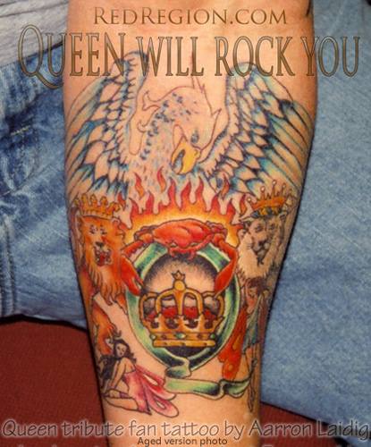 Colorful Queen Band Tattoo Design For Arm