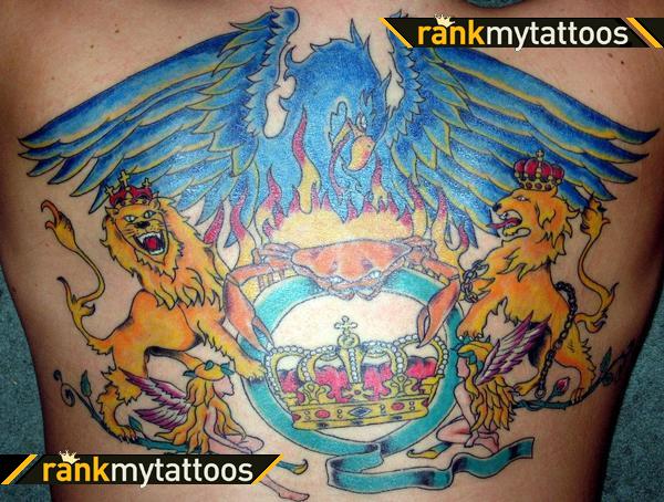 Colorful Queen Band Tattoo Design For Back