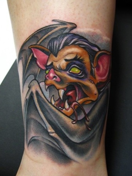 Colorful Vampire Bat Tattoo Design