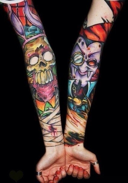 Colorful Vampire Tattoo On Forearm