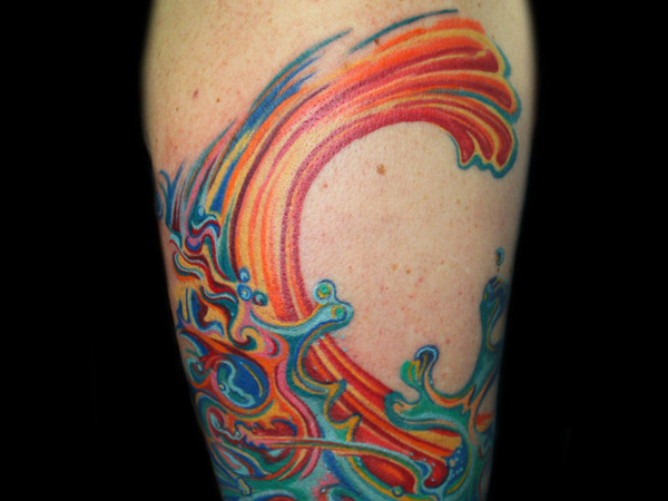 Colorful Wave Tattoo On Leg