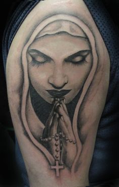 Cool Saint Mary Face Tattoo Design For Half Sleeve By Lila Rees