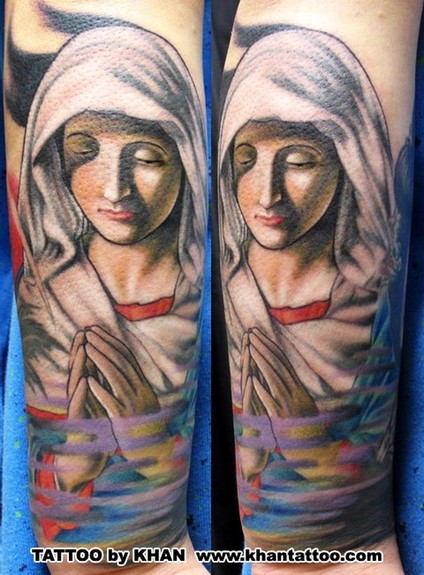 Cool Saint Mary Tattoo Design For Half Sleeve By Khan