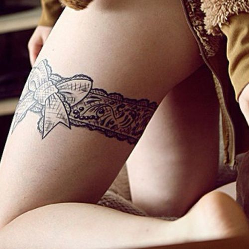 Country Garter Tattoo On Left Thigh