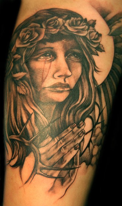 Crying Saint Mary Tattoo Design For Sleeve By Teresa
