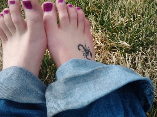 Cute Scorpion Tattoo On Girl Foot