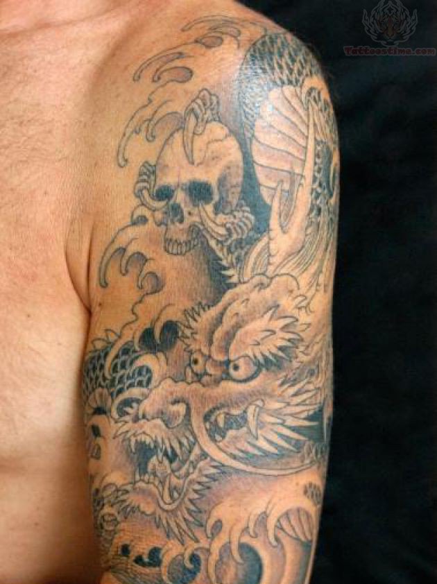 Dragon Samurai Tattoo On Man Half Sleeve