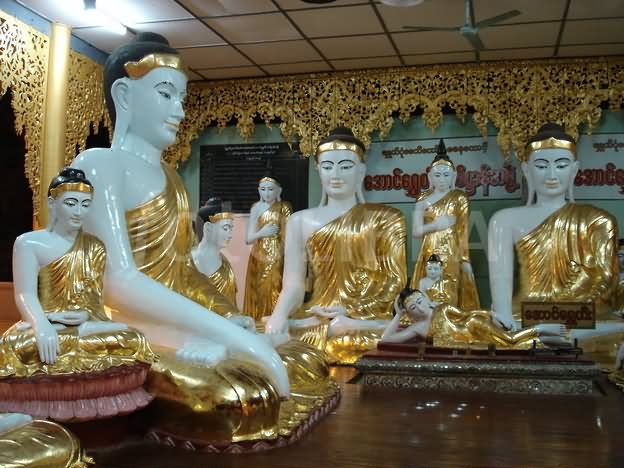 Exotic Buddha Statues Inside The Shwedagon Pagoda