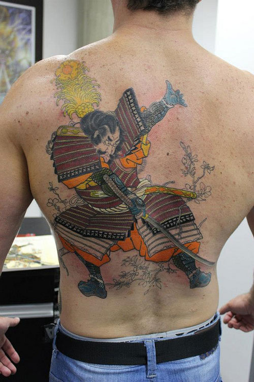 Fighter Samurai Tattoo On Back