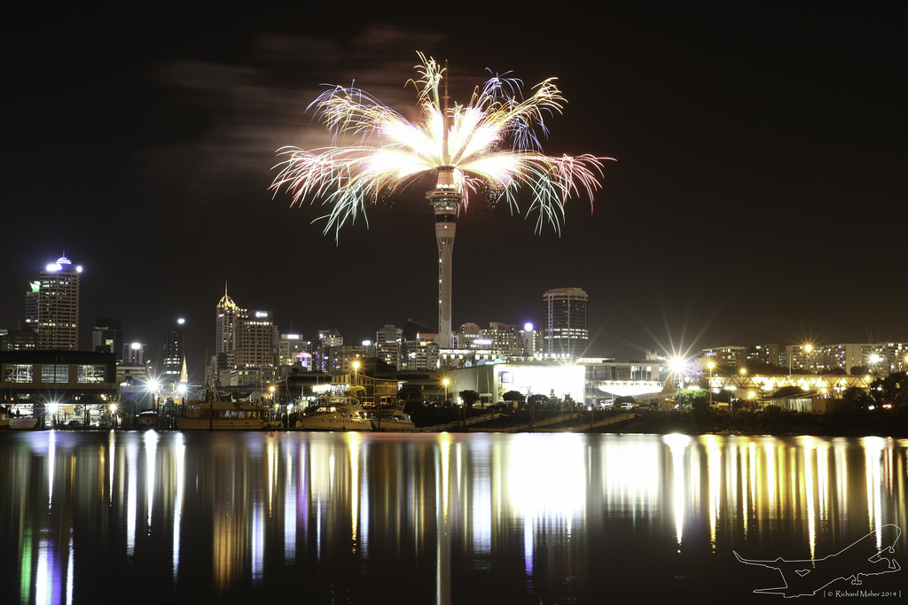 Fireworks Over The Sky Tower At Night