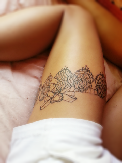 Flower Garter Tattoo On Left Thigh
