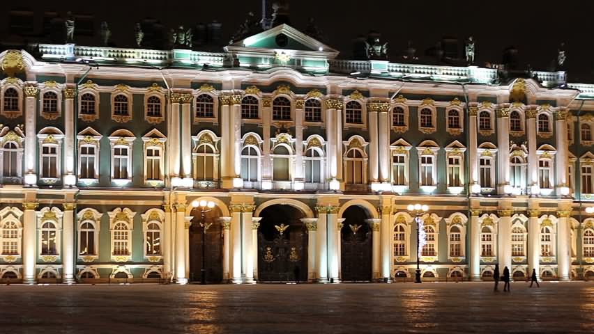 Front View Of Hermitage Museum During Night