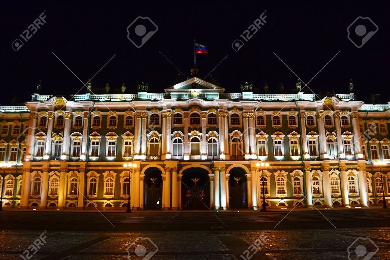 Front View Of The Hermitage Museum At Night