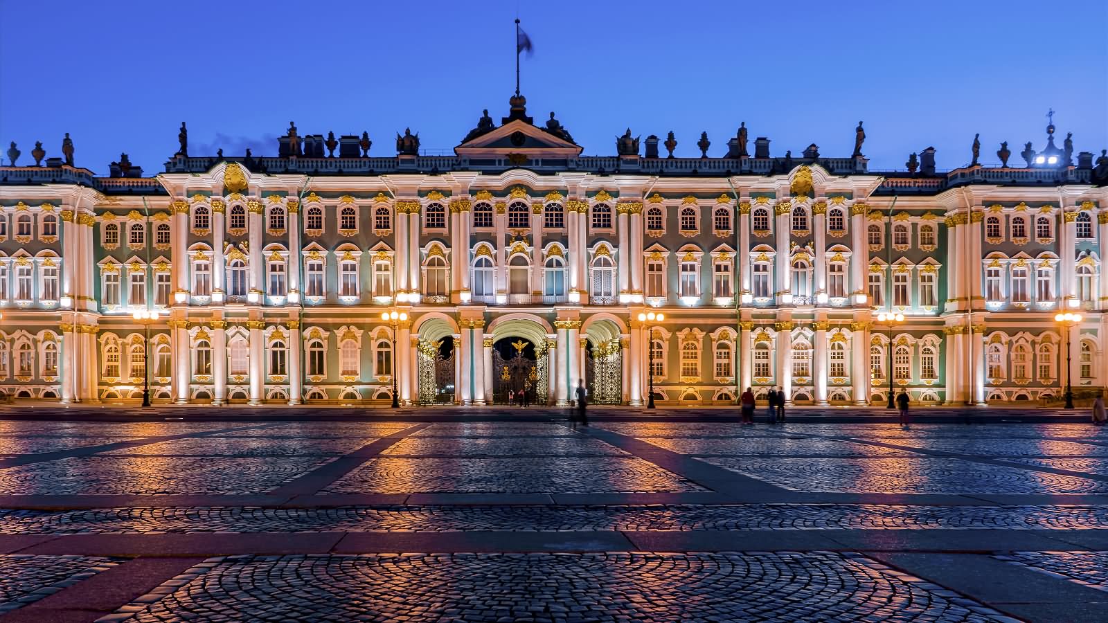 Front View Of The Hermitage Museum, St. Petersburg During Night