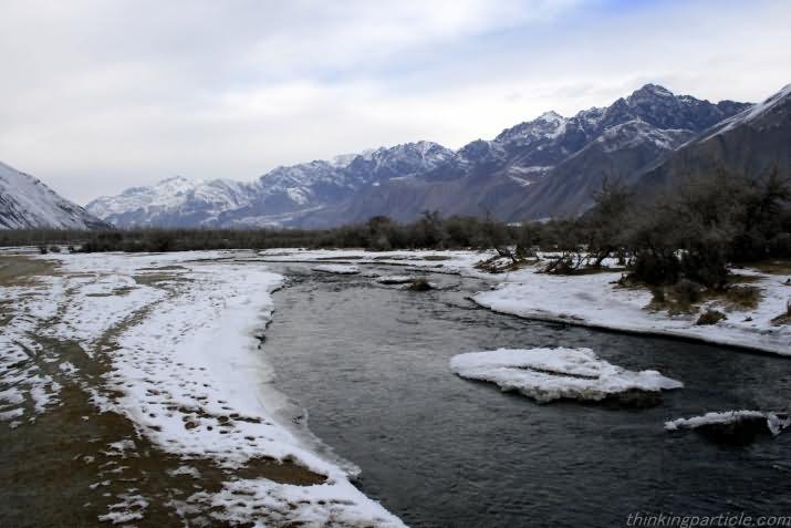 Frozen River In Nubra Valley In Winter Season