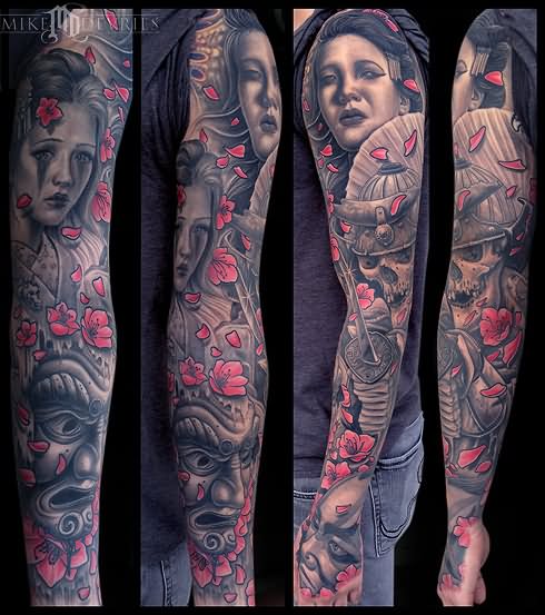 Full Sleeve Samurai Tattoo by Mike Devries