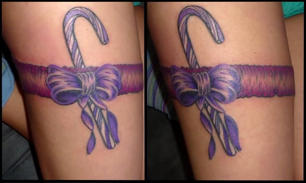 Garter Candy Cane and Ribbon Tattoo by Deadfrog