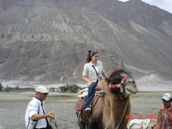 Girl Enjoying Camel Ride At Nubra Valley