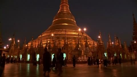 Golden Shwedagon Pagoda At Night