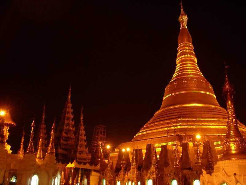Golden Stupa At The  Shwedagon Pagoda Night Picture