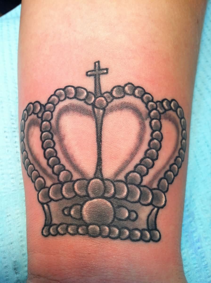 Grey Ink Queen Crown Tattoo Design For Wrist